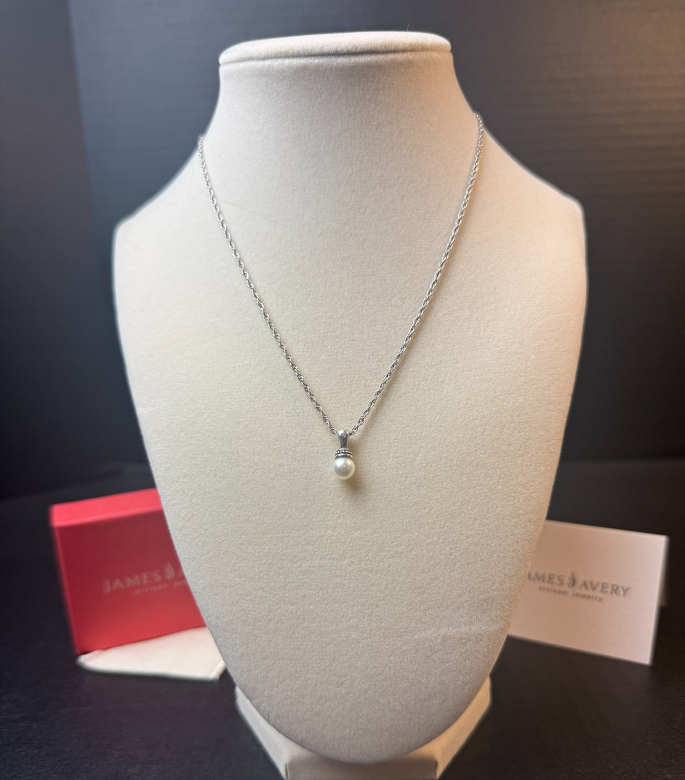 JAMES AVERY Sterling Silver Vintage Drop Pearl Pendant Charm Necklace Retired